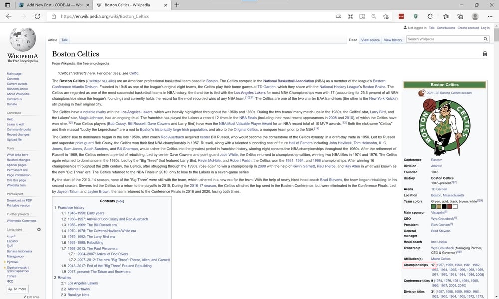 Boston Celtics Wikipedia Page