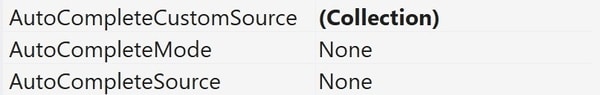 AutoComplete TextBox Properties
