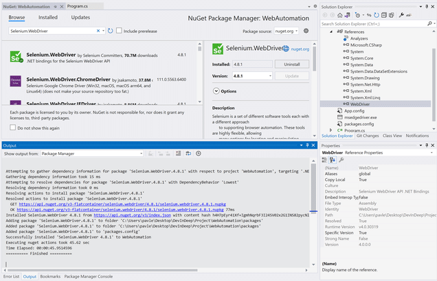Installed the web browser automation driver via NuGet Package Manager