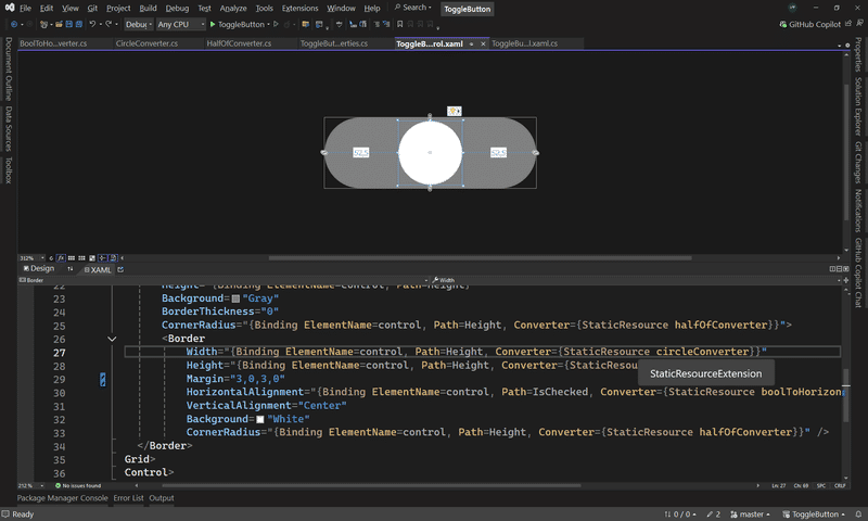 Toggle Button Visual Studio WPF Designer